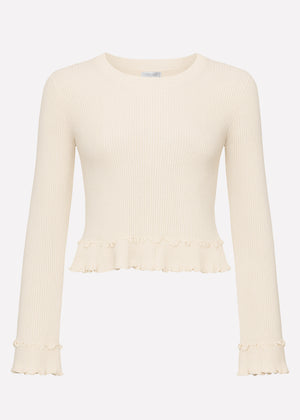 Langarmshirt mit Volants - beige