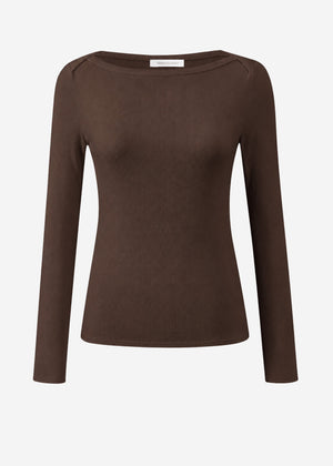 Mesh long-sleeved top with polka dots - brown