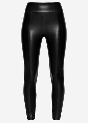 High-Rise Thermo Kunstleder Leggings mit Nähten - schwarz