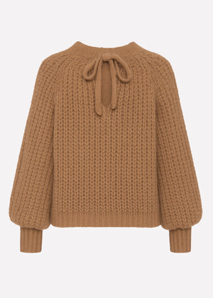 Chunky knit sweater with bow detail - brown
