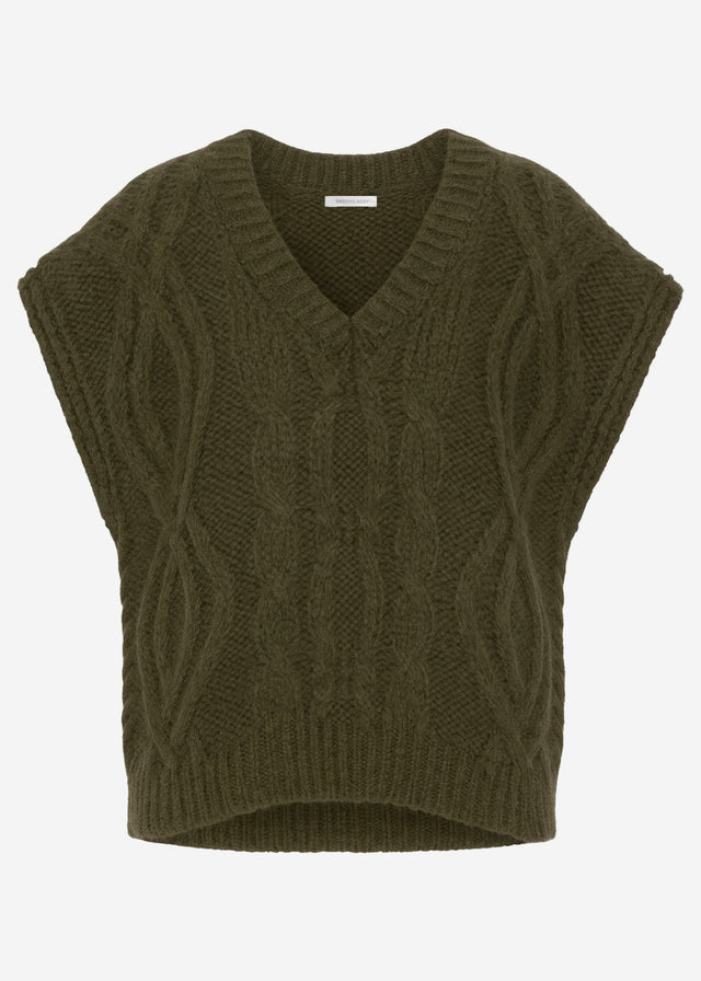 Sleeveless jumper with cable knit and V-neck - green