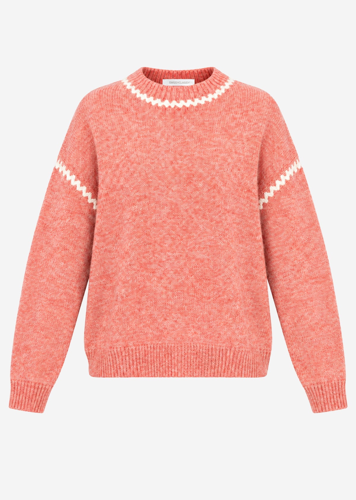 Jumper with decorative stitching and wool blend - salmon