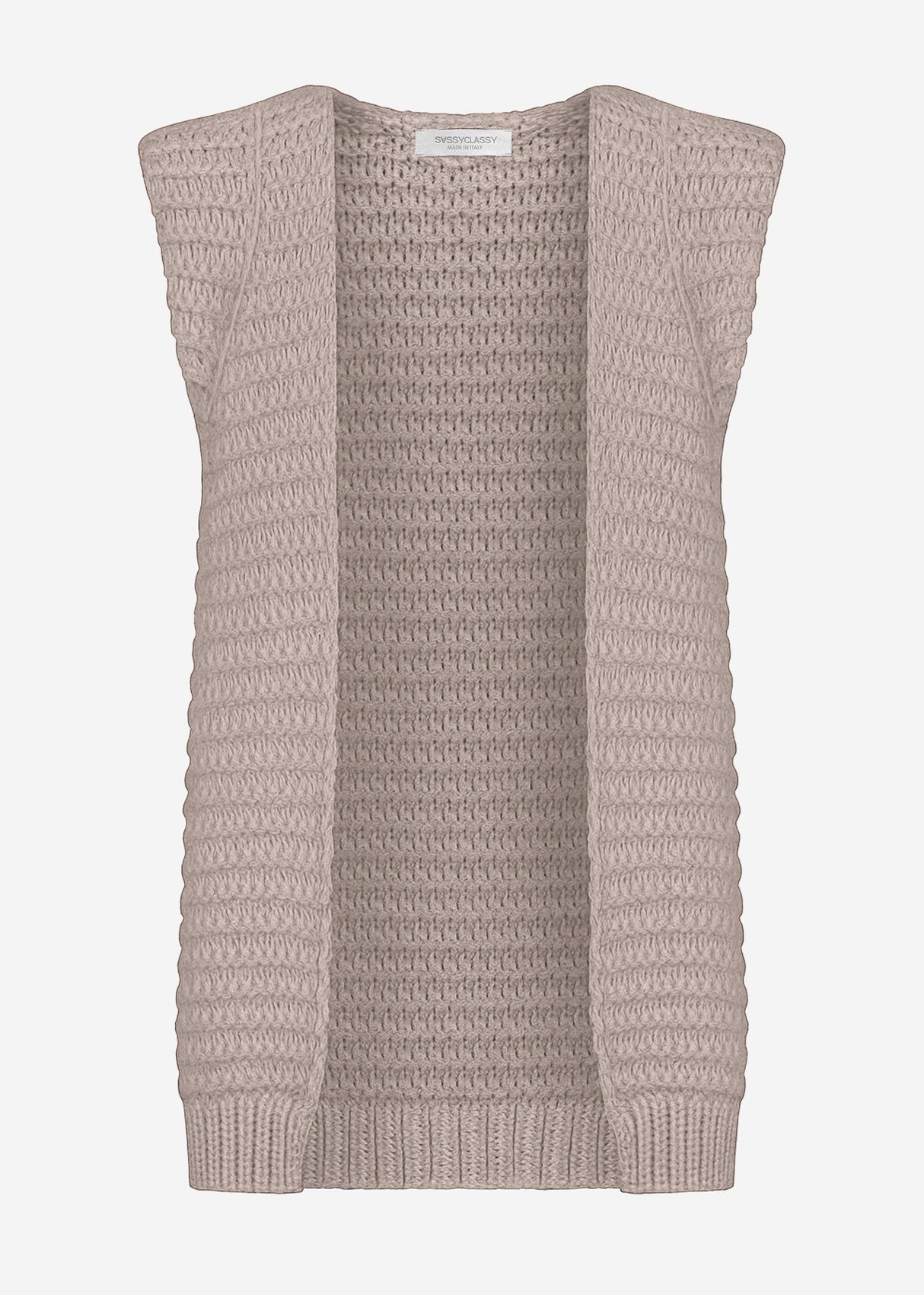 Lange ärmellose Strickweste mit strukturierten Schultern - taupe