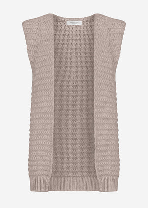 Lange ärmellose Strickweste mit strukturierten Schultern - taupe