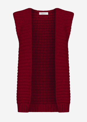 Lange ärmellose Strickweste mit strukturierten Schultern - burgundy