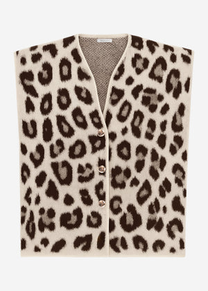 Knitted vest with leopard print - light beige