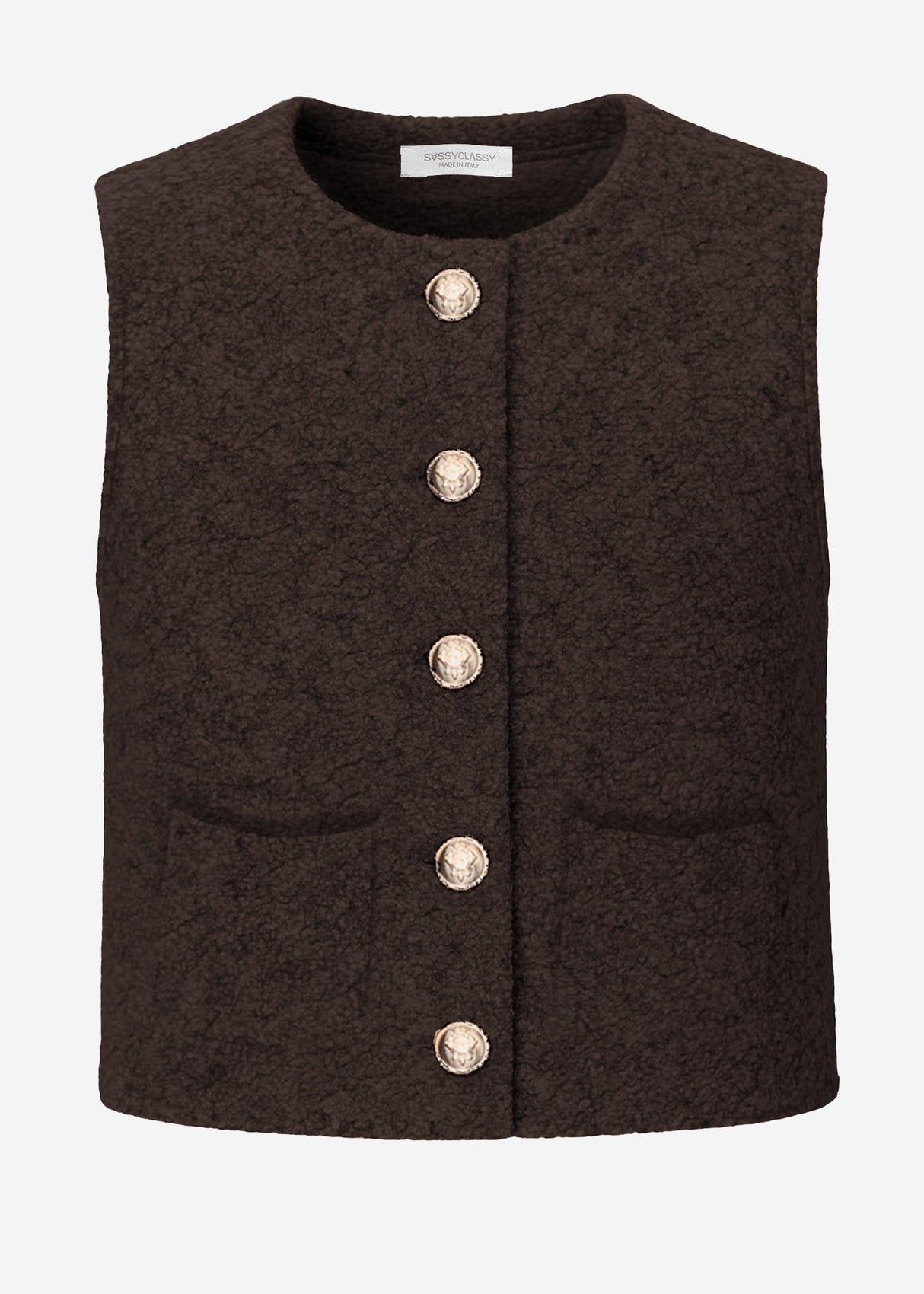 Bouclé-Weste mit Taschen - braun