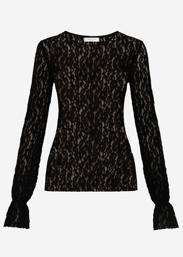 Langarm Spitzenshirt mit Volantärmeln - schwarz