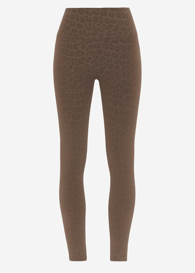 Thermal faux leather leggings with leopard print - brown