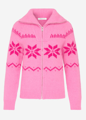 Cardigan mit Reißverschluss und Schneeflocken-Muster - pink