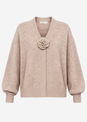 Cardigan with floral appliqué - taupe