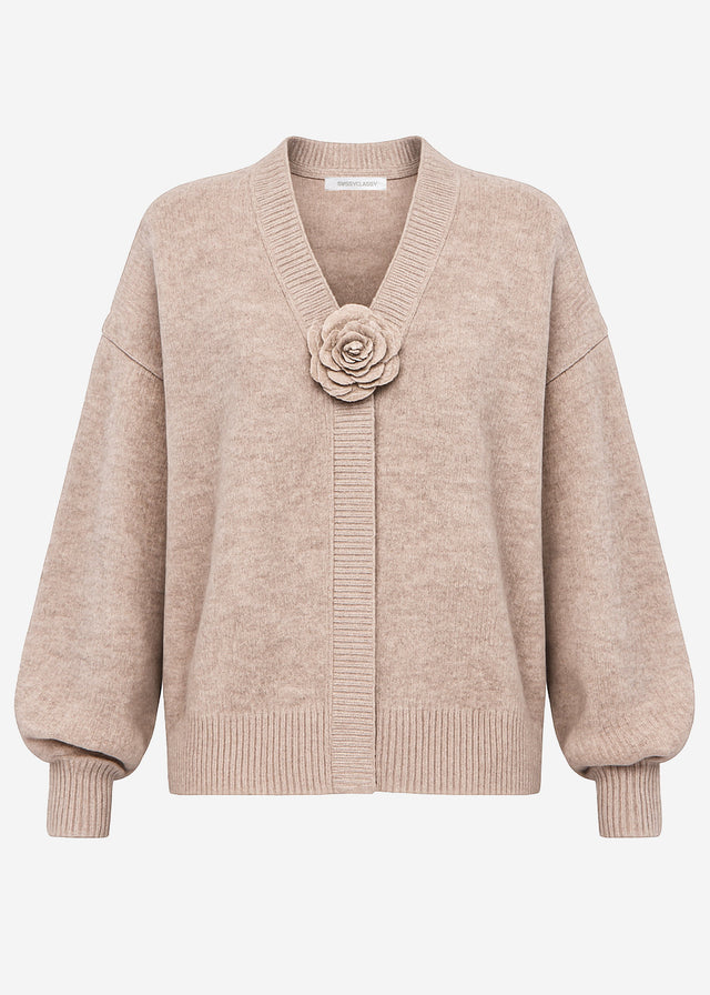 Cardigan with flower appliqué - taupe
