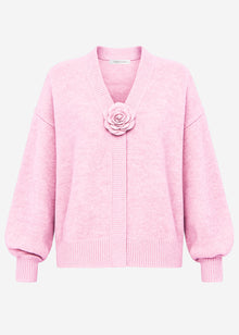 Cardigan with flower appliqué - rose
