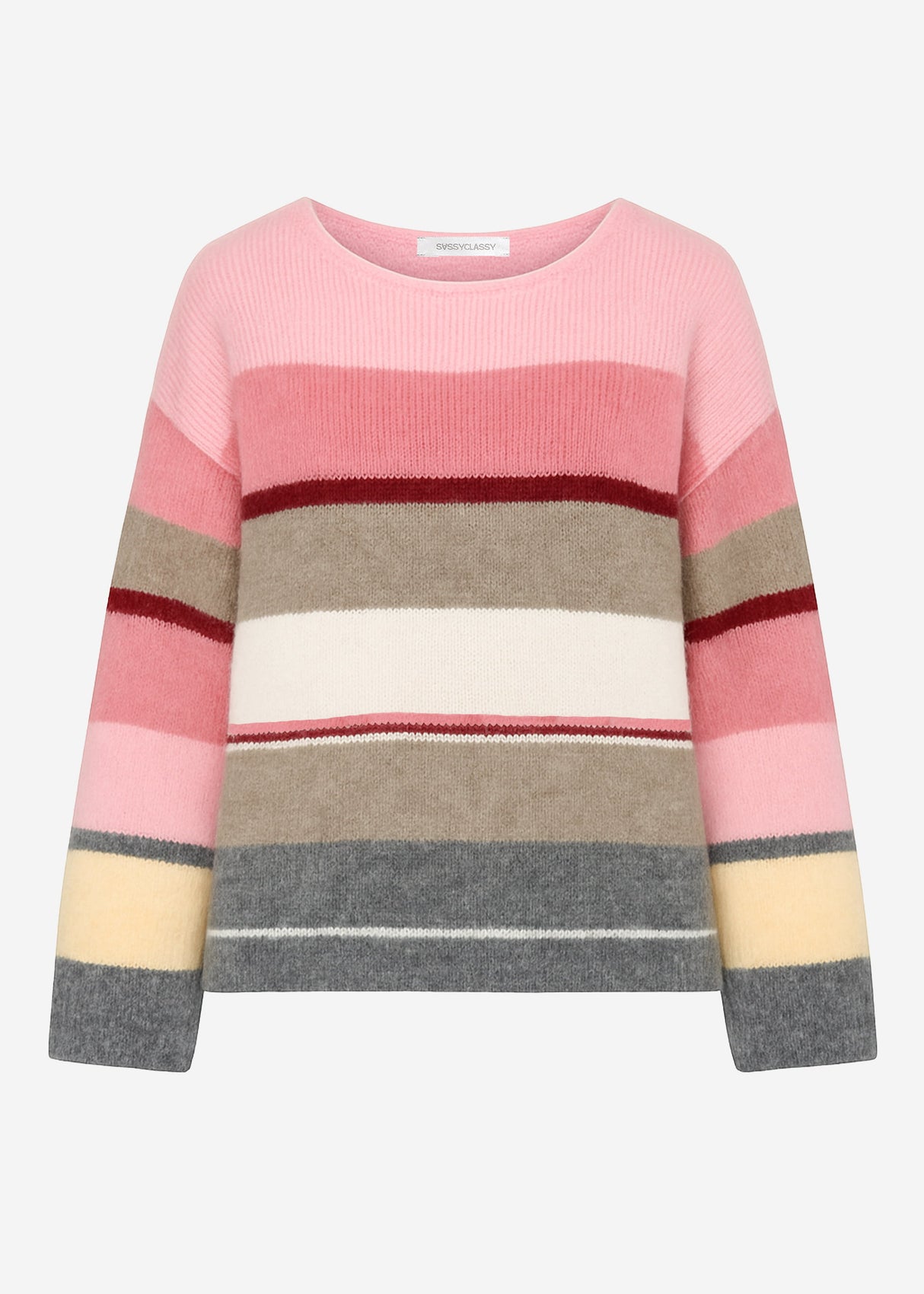 Mehrfarbiger Streifenpullover - pink