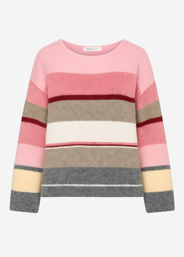 Mehrfarbiger Streifenpullover - pink