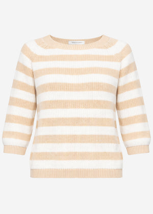 Sweater with 3/4 sleeves and stripes - beige-off-white