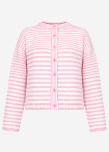 Strickjacke mit grafischem Streifenbild - rosa