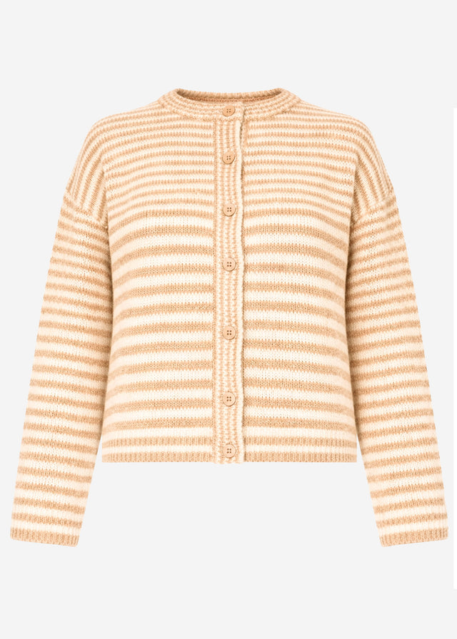 Strickjacke mit grafischem Streifenbild - beige