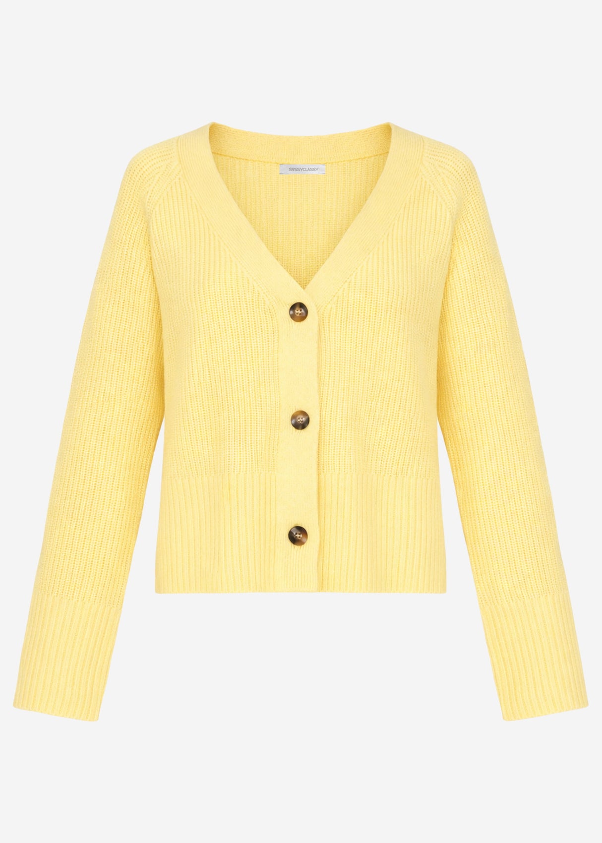 Ribbed cardigan with V-neck - butter yellow