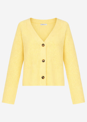 Ribbed cardigan with V-neck - butter yellow