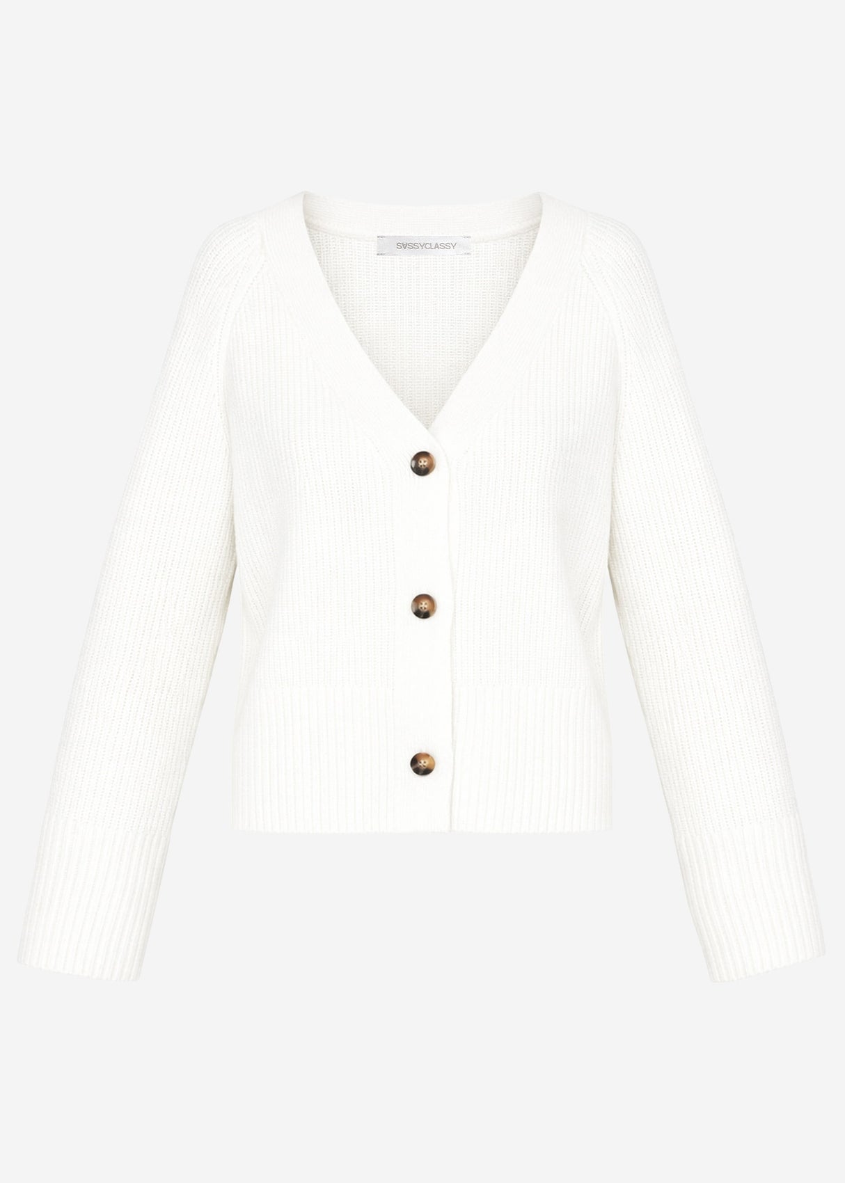 Gerippter Cardigan mit V-Ausschnitt - offwhite
