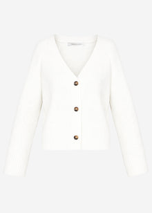 Gerippter Cardigan mit V-Ausschnitt - offwhite
