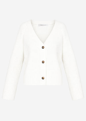 Gerippter Cardigan mit V-Ausschnitt - offwhite