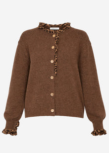 Cardigan with leopard print ruffles - brown