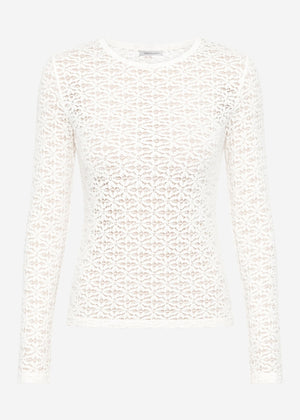 Langarmshirt aus floraler Spitze - offwhite