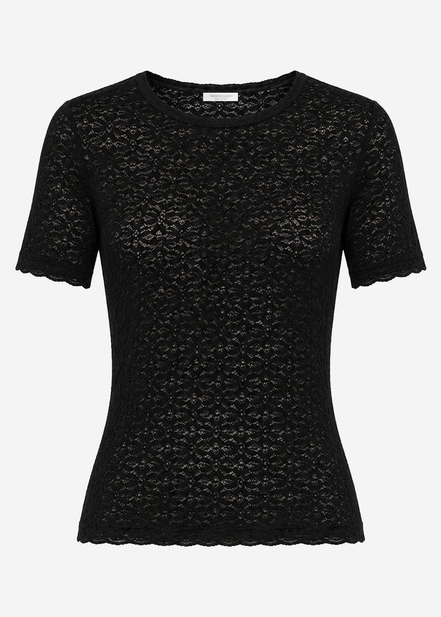 T-Shirt aus floraler Spitze - schwarz