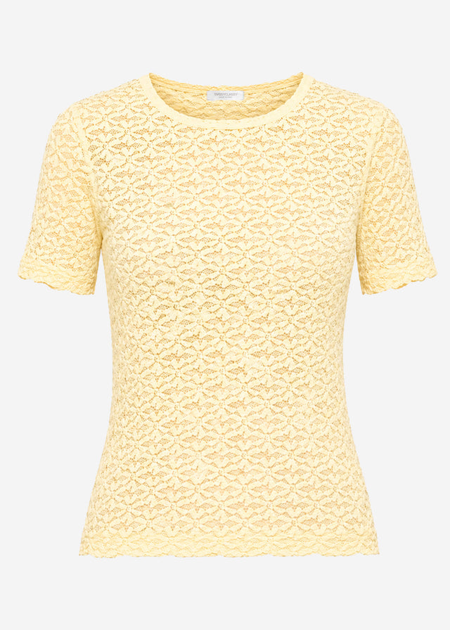 T-Shirt aus floraler Spitze - buttergelb