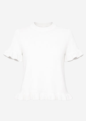 Kurzarm-Pullover mit Volants - offwhite