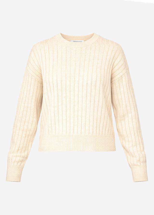 Gerippter Baumwollpullover - beige