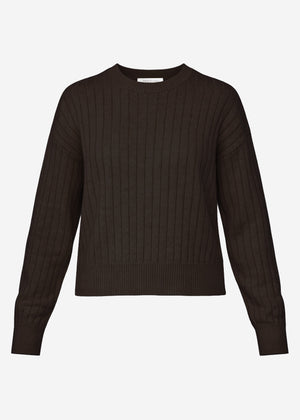 Fine knit sweater with textured stripes - brown