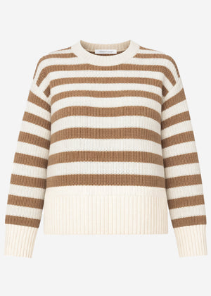 Striped cotton sweater - white-brown