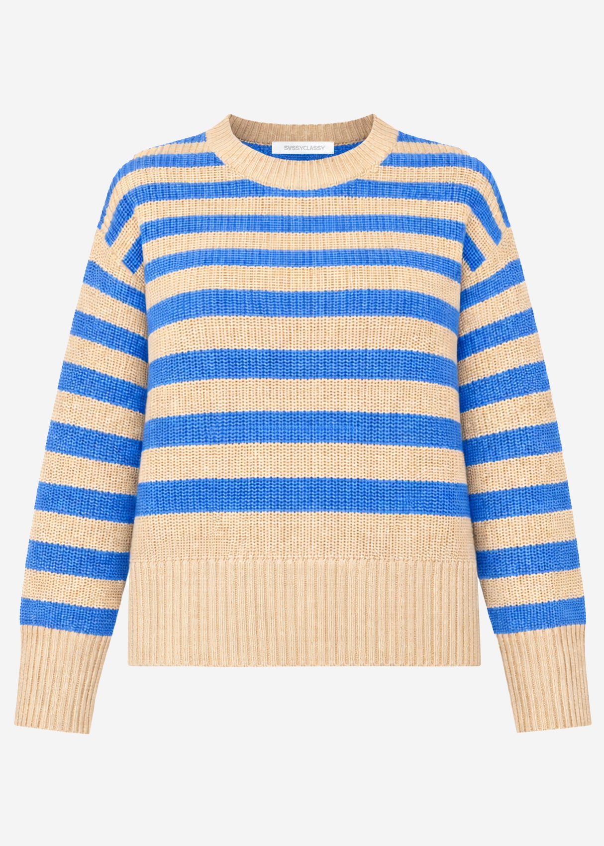 Striped cotton sweater - beige-blue