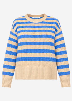 Striped cotton sweater - beige-blue