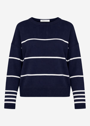Fine knit sweater with contrast stripes - dark blue