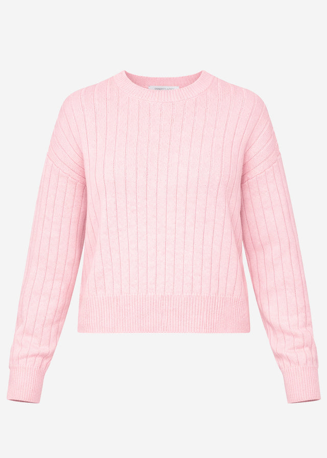 Gerippter Baumwollpullover - rosa