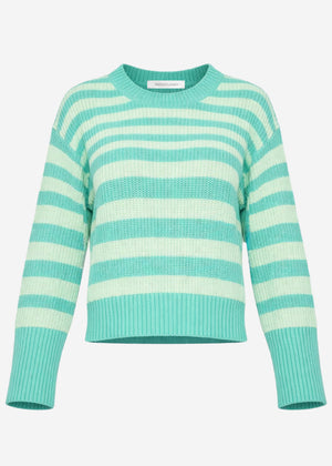 Gestreifter Baumwoll-Pullover - grün-mint