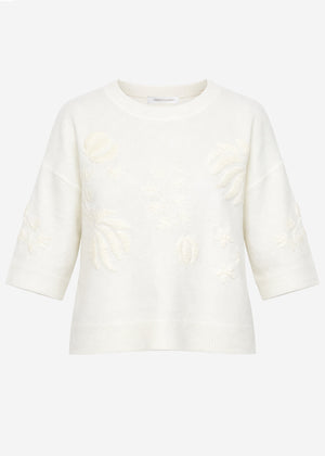 Sweater with floral embroidery - off-white