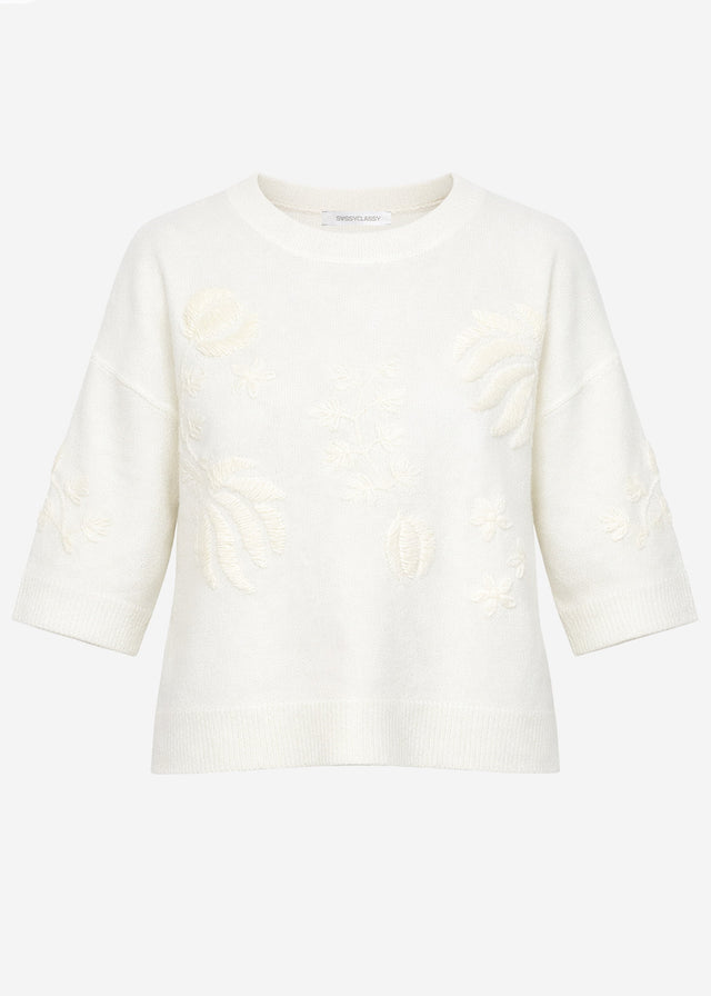 Jumper with floral embroidery - off-white