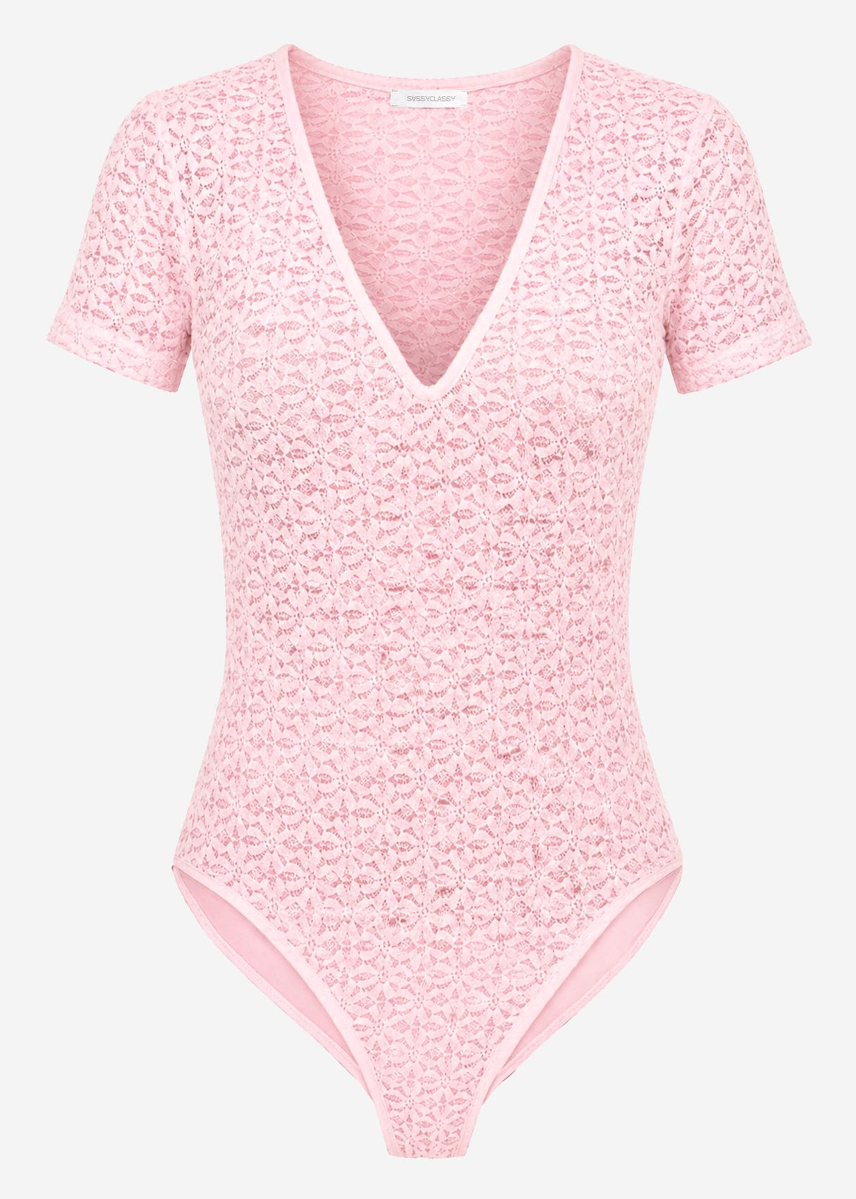 Kurzarm Body aus floraler Spitze - rosa