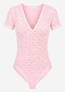 Kurzarm Body aus floraler Spitze - rosa