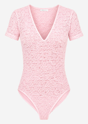 Kurzarm Body aus floraler Spitze - rosa