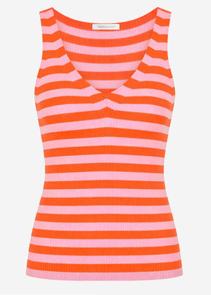 Gestreiftes Strick Top mit V-Ausschnitt - orange-rosa