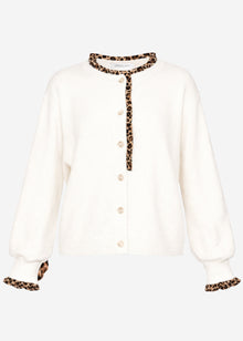 Cardigan with leopard print ruffles - off-white