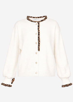 Cardigan mit Rüschen im Leo-Print - offwhite
