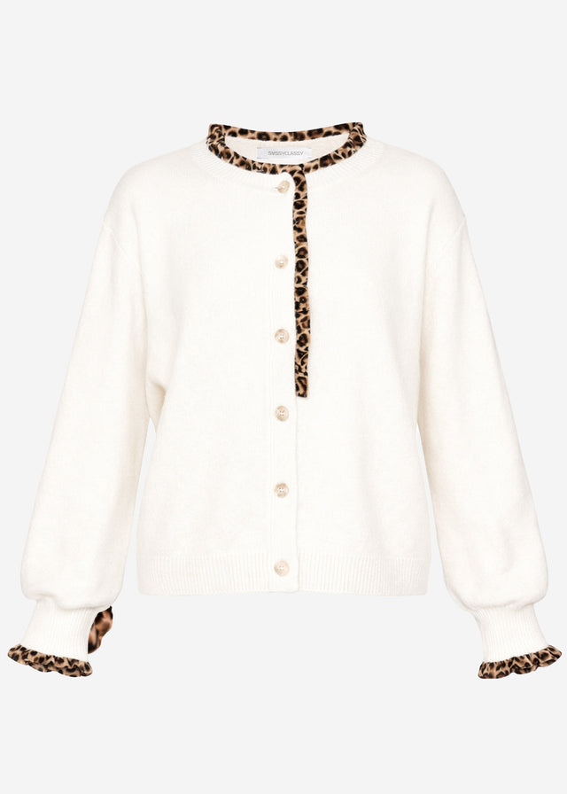 Cardigan mit Rüschen im Leo-Print - offwhite