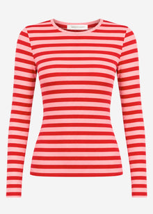 Striped long-sleeved top - rose-red